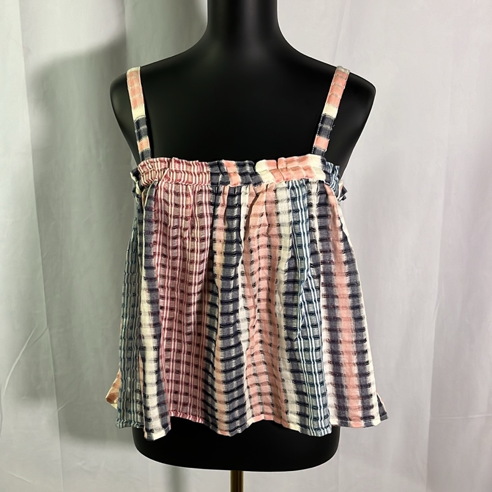 Lou & Grey Pink and Navy Striped Smocked Cami Top